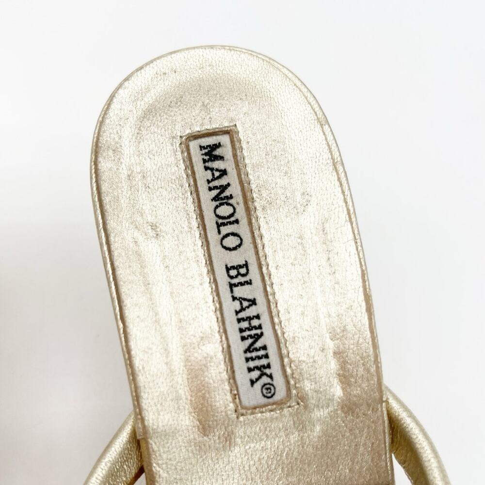 Manolo Blahnik Vintage Paterno Gold Leather Thong Kitten Heel Sandals IT 36.5 - Picture 12 of 12